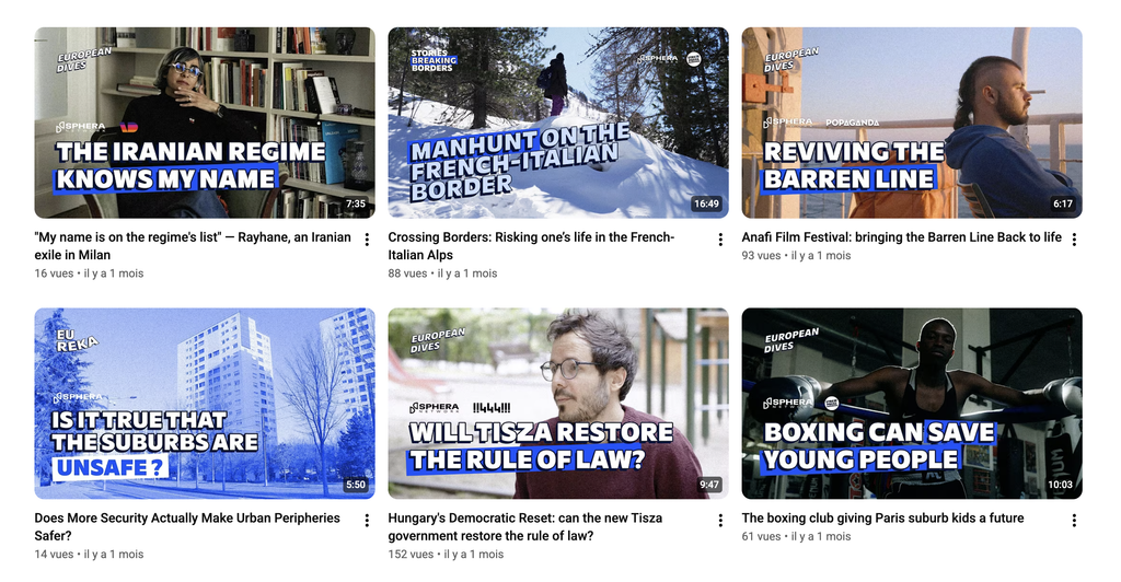 Thumbnails of a few Sphera Network videos